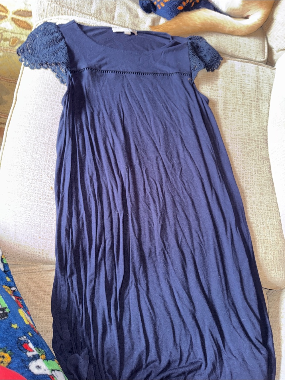 LOFT Navy Crochet Sleeve Casual Dress